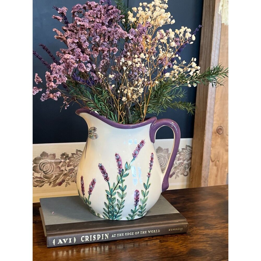 Kelly Jo Designs Lavender & Dragonfly Ceramic Pitcher